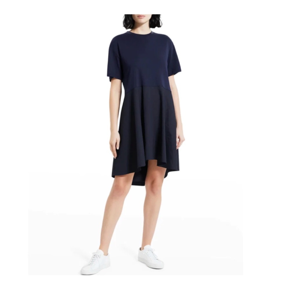 THEORY THEORY WOMEN'S CONCORD TIER FLARED TEE DRESS Black XL - Like New